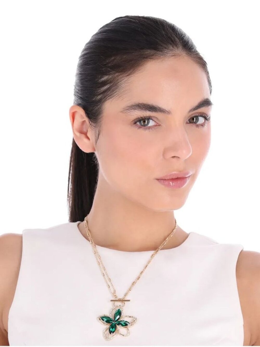 Anne Klein Gold-Tone Multi-Stone Toggle Flower Pendant Necklace, 18"
